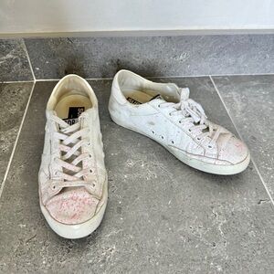 Golden Goose SSENSE Exclusive White and Pink Superstar Paint Sneakers